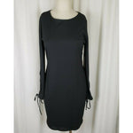 Vince Camuto Rich Black Ribbed Grommet Lace Up Sleeve Sheath Mini Dress Womens M