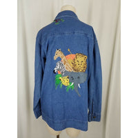 Quacker Factory Wild Jungle Zoo Animals Patch Denim Blue Jean Jacket Womens M