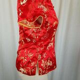 Traditional Asian Chinese Changshan Silk Top Shirt Blouse Womens L Red Floral