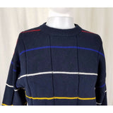 Vintage Jantzen Sport Knit SWEATER Striped Ribbed Crewneck Pullover Mens M Blue
