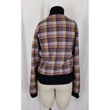 Golf Punk Tartan Scotch Plaid Wool Toggle Closure Fleece Bomber Jacket Womens 12