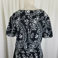 Vintage Talbots Black & White Floral Circle Vines Faux Wrap Dress Womens 14 New