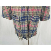 MacNaughtons Pitlochry Scotland Wool Plaid Fringed Woven Sweater Coat Womens M L