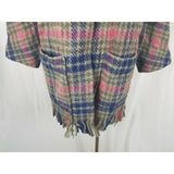 MacNaughtons Pitlochry Scotland Wool Plaid Fringed Woven Sweater Coat Womens M L