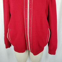 Escalier 100 Jeweled Zip Up Jacket Santana Knit Sweater Jacket Womens L Red Tan