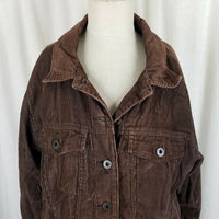 LL Bean Petites Chocolate Brown Corduroy Trucker Style Jean Jacket Womens LP