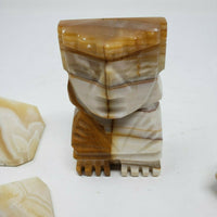 Vtg Onyx Stone Marble Tiki God Aztec Totem Pole Pyramids Carved Bookends Statues