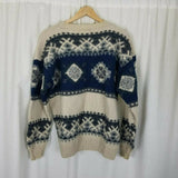 The Lodge Wool Nordic Snowflake Crewneck Pullover Knit Sweater Men's M Vintage