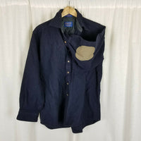 Pendleton Fitted Patch Elbows Wool Trail Shirt Mens Size L Navy Blue Button Up