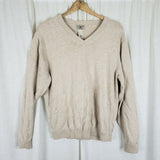 LL Bean 100% Cotton VNeck Pullover Lightweight Sweater Mens M Light Tan Oatmeal