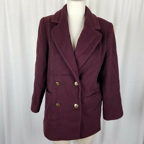 JG Hook Double Breasted Winter Wool Military Short Peacoat Coat Womens 2P Maroon