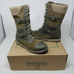LL Bean Park Ridge Boots Leather Buckle Wool Snow Tall Women 8 Antique Olive