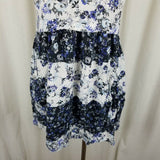 TopShop Floral Wide Striped Mini Short Dress Womens 6 Blue & White Prairie Twirl