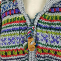 Rainbow Crafts Merino Wool Knit Hooded Zip Sweater Jacket Womens L Aztec Tribal