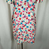 Vintage Handmade Wrap Dress Womens L XL Floral Cotton Belted Tie Shawl Collar