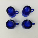 AVON Royal Sapphire Handled Mugs Cup Set of 4 France Glasses Cobalt Blue Cut Fan