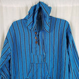 Vintage Striped Hooded Woven Henley Shirt Jacket Hoodie Mens 42 Drug Rug Baja