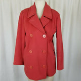 LL Bean Wool Cashmere Double Breasted Peacoat Jacket Short Coat Womens 6P Coral