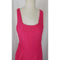 Bobeau Floral Lace Fit & Flare Summer Sun Tank Dress Womens L Stretch Hot Pink