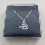 Tall Pirate Ships Boat Pewter Silver Chain Necklace Small Pendant Charm Jewelry