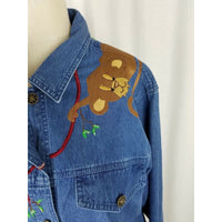 Quacker Factory Wild Jungle Zoo Animals Patch Denim Blue Jean Jacket Womens M