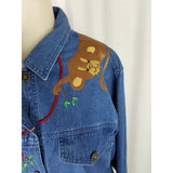 Quacker Factory Wild Jungle Zoo Animals Patch Denim Blue Jean Jacket Womens M
