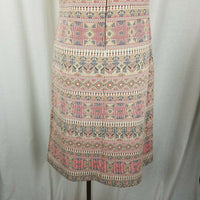 Vintage Mid Century Mod Polyester Sheath Dress Jersey Knit Womens S M Aztec Pink