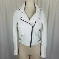 Imperial Asymmetrical Side Zip White Leather Moto Biker Jacket Womens XS Italy