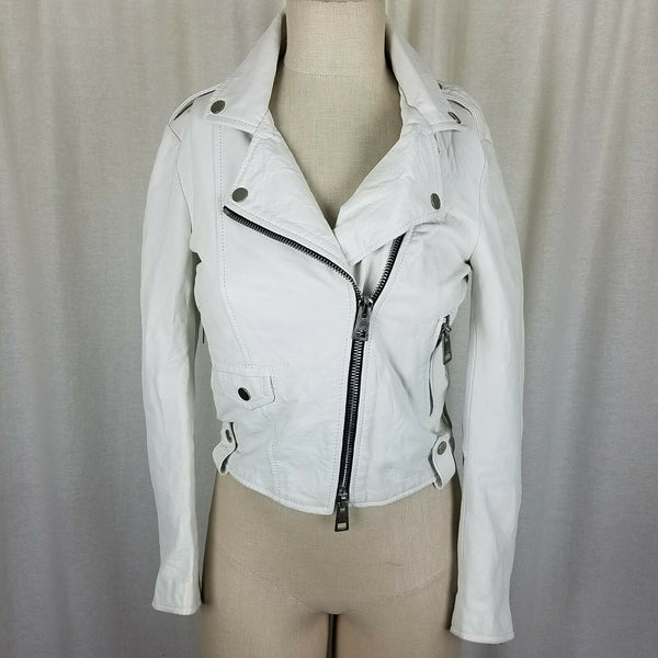 Imperial Asymmetrical Side Zip White Leather Moto Biker Jacket Womens XS Italy
