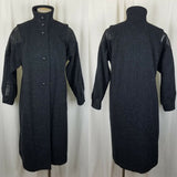 VTG International Outerwear Wool Black Leather Maxi Duster Trench Coat Womens 8