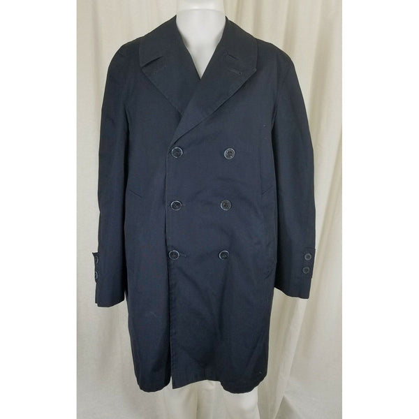 Vintage Koratron Double Breasted Deep Pile Fur Lined Trench Coat Mens M L Navy