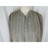 Vintage Handmade Open Front Wrap Collarless Pinstriped Long Coat Jacket Womens L