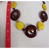 Yellow Brown Glass Circle Beads BEADED Bib NECKLACE Contemporary Statement Piece