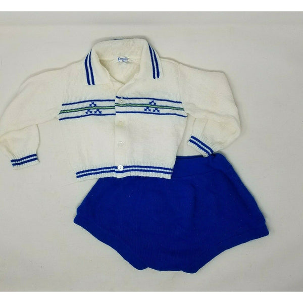 Vintage Kamella Orlon Acrylic Knit Pullover Sweater Set Baby Boys Size 12M White