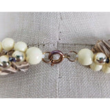 Multi-strand Faux Silver Ivory Pearls Shell Look Beads Beaded Necklace Jewelry