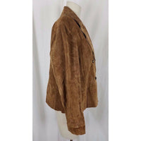 Coldwater Creek Brown LEATHER Suede Full Button Up Blazer Style JACKET Womens L