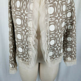 Beluva San Francisco Boutique Ruffles Woven Open Front Swing Jacket Womens M Tan