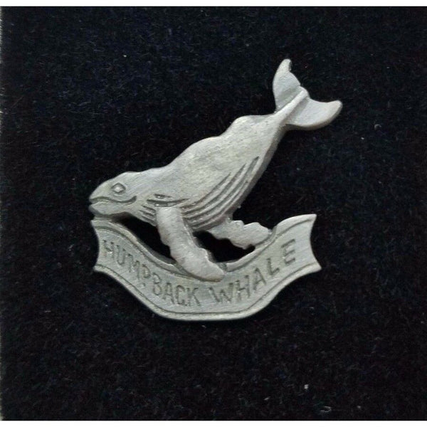 Humpback Whale Pewter Tie Bar Tack Clip Pin Clasp w/ Chain USA Souvenir Jewelry