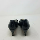 Evan Picone Black Leather Pumps Gold Bow Shoes Kitten Heels Low Womens 6.5 Spain