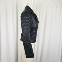 Topshop Vegan Faux Black Leather Cropped Moto Jacket Wide Collar Womens 4 Padded