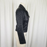 Topshop Vegan Faux Black Leather Cropped Moto Jacket Wide Collar Womens 4 Padded