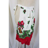 Vintage Christmas Wreath Pinecones Bells Red APRON Mid Century Textile Cotton