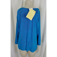 NWT QVC Style Citiknits Stretch Top Tunic Shirt Womens XL Blue Scoop Neck Ribbed