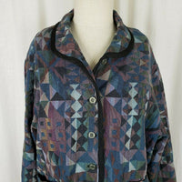 LL Bean Woven Tapestry Cotton Prism Cropped Jacket Blazer Womens L Button Up USA