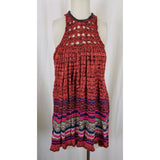 Free People Rare Hearts Red Knit Crochet Sweater Tunic Mini Dress Womens XS NWT