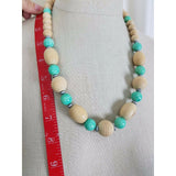 Chunky Large Wooden Beads Crackle Glaze Sky Blue Agate Beaded Necklace Choker