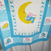 Vintage Care Bears Baby Quilt Wall Art Tapestry Patchwork Blanket Blue Pink 80s
