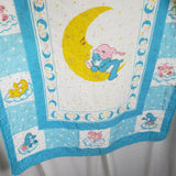 Vintage Care Bears Baby Quilt Wall Art Tapestry Patchwork Blanket Blue Pink 80s