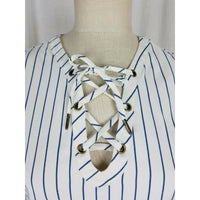 Madewell Harbor Lace up Shift Dress Ivory Blue Pinstriped Striped Womens 2XS XXS