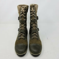 LL Bean Park Ridge Boots Leather Buckle Wool Snow Tall Women 8 Antique Olive